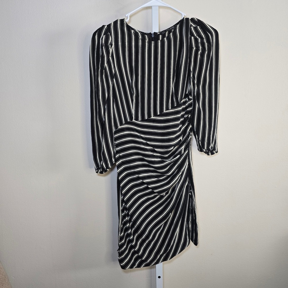 ZARA BASIC COLLECTION Striped Asymmetrical Midi Dress Black White‎ Womens Size S